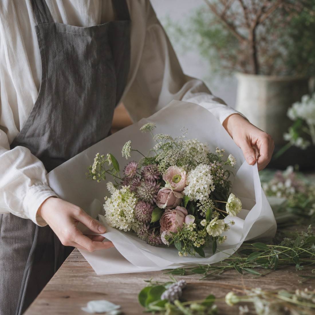 花日和の店内に並ぶ季節の花
